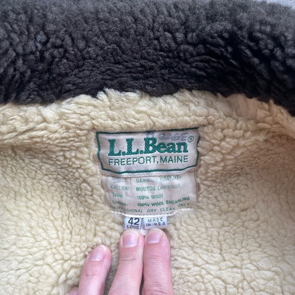 Vintage LL Bean Bomber Jacket Mens 42 Long Shearling Goatskin Brown Leather. - Picture 10 of 10